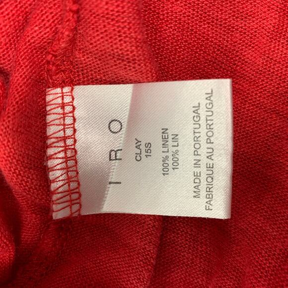 IRO Size S Red Distressed Linen Crew-Neck T-shirt - Picture 4 of 5